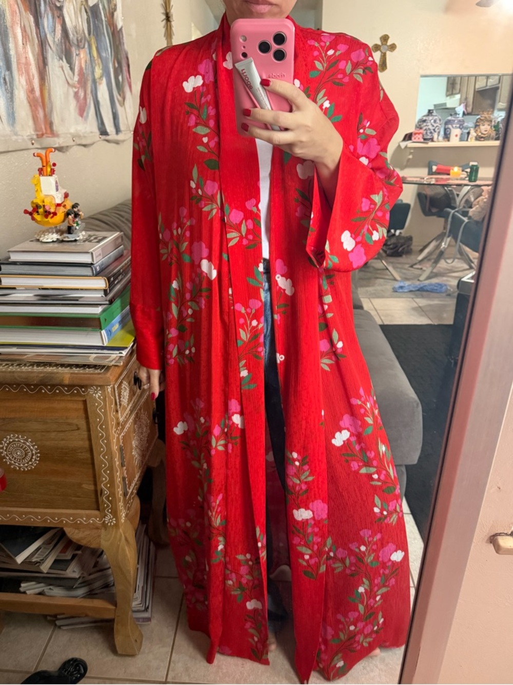 Zara Red  Floral Long Kimono